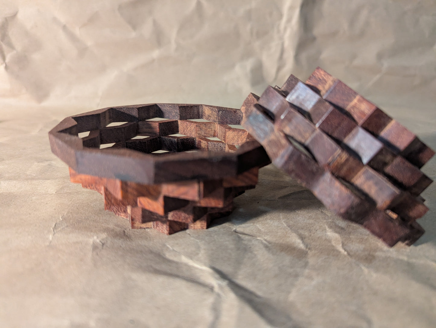 Red Wood Basket With Lid