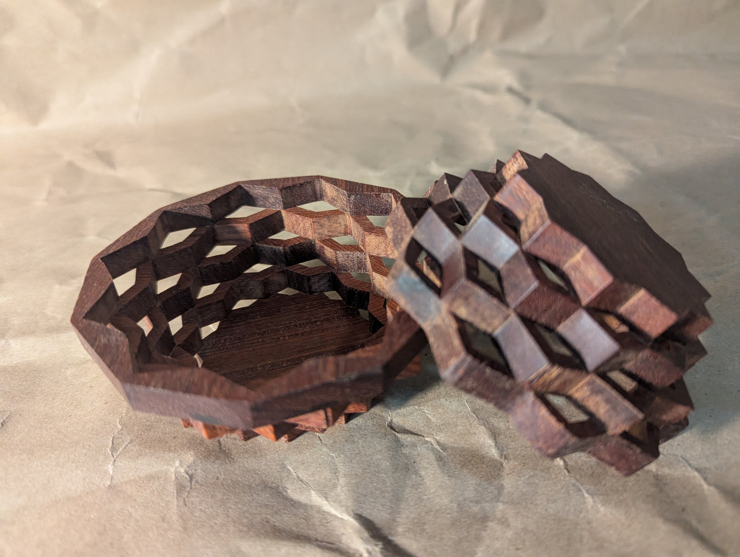 Red Wood Basket With Lid